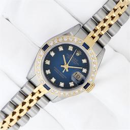 Rolex Ladies 2T Quickset Blue Vignette Diamond And Sapphire Datejust Wristwatch