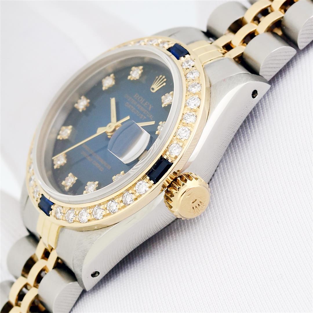 Rolex Ladies 2T Quickset Blue Vignette Diamond And Sapphire Datejust Wristwatch