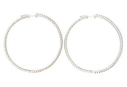 5.40 ctw Diamond Hoop Earrings - 14KT White Gold