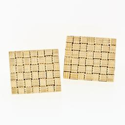 Vintage Men's 14k Yellow Gold Squared Woven Basket Pattern Work Heavy Cuff Links