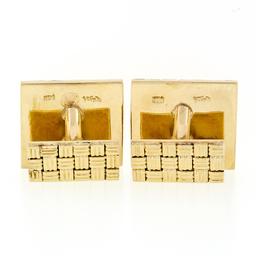 Vintage Men's 14k Yellow Gold Squared Woven Basket Pattern Work Heavy Cuff Links