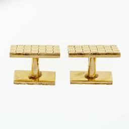 Vintage Men's 14k Yellow Gold Squared Woven Basket Pattern Work Heavy Cuff Links