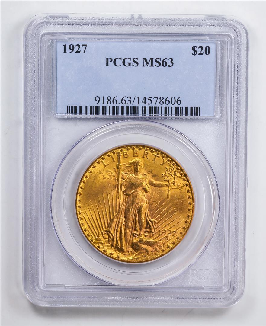 1927 $20 Double Eagle Gold Coin PCGS MS63