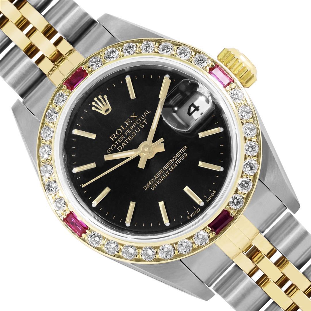 Rolex Quickset Ladies 2Tone 18K Gold Diamond And Ruby Datejust Watch