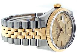 Rolex Mens 2 Tone Yellow Gold And Steel Champagne Tapestry Index 36MM Datejust W