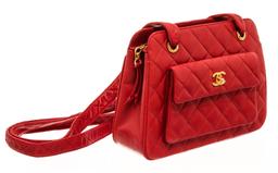 Chanel Red Lambskin CC Front Pocket Shoulder Bag