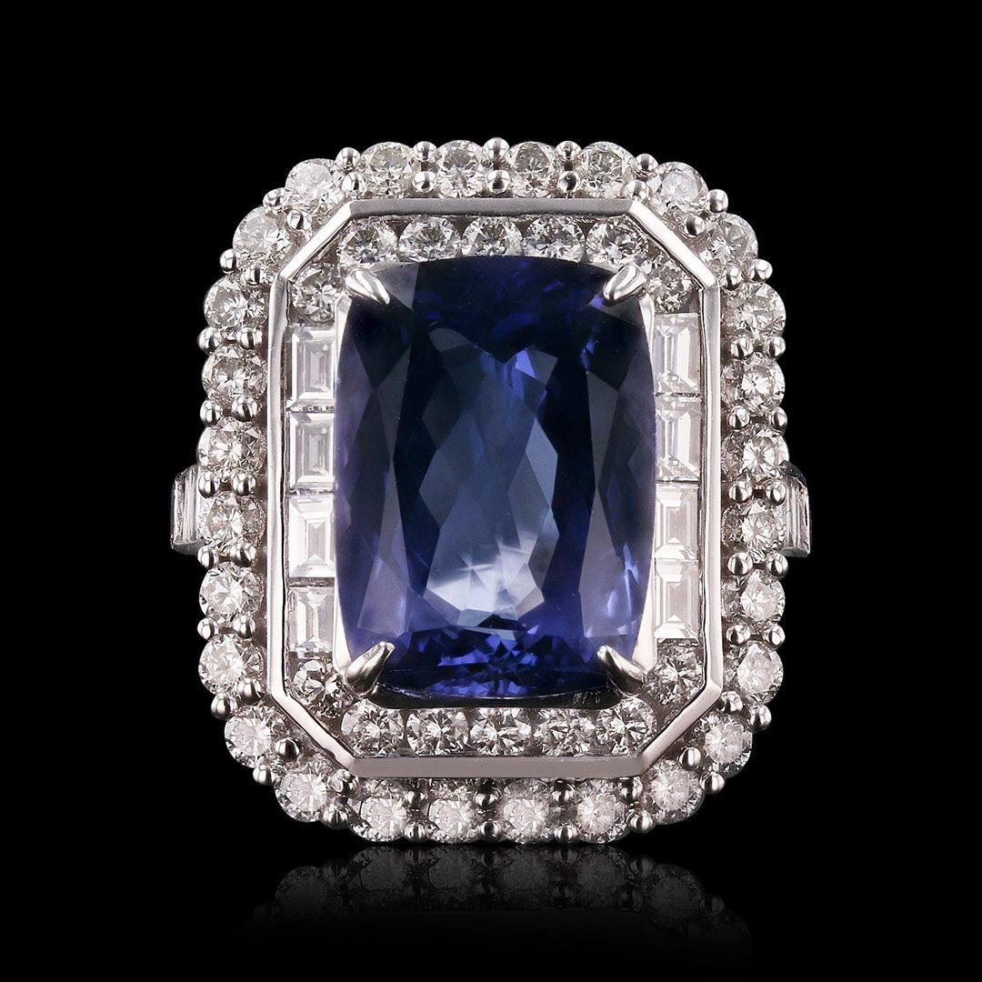 6.58 ctw Tanzanite and 2.24 ctw Diamond 18K White Gold Ring (GIA CERTIFIED)