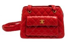Chanel Red Lambskin CC Front Pocket Shoulder Bag