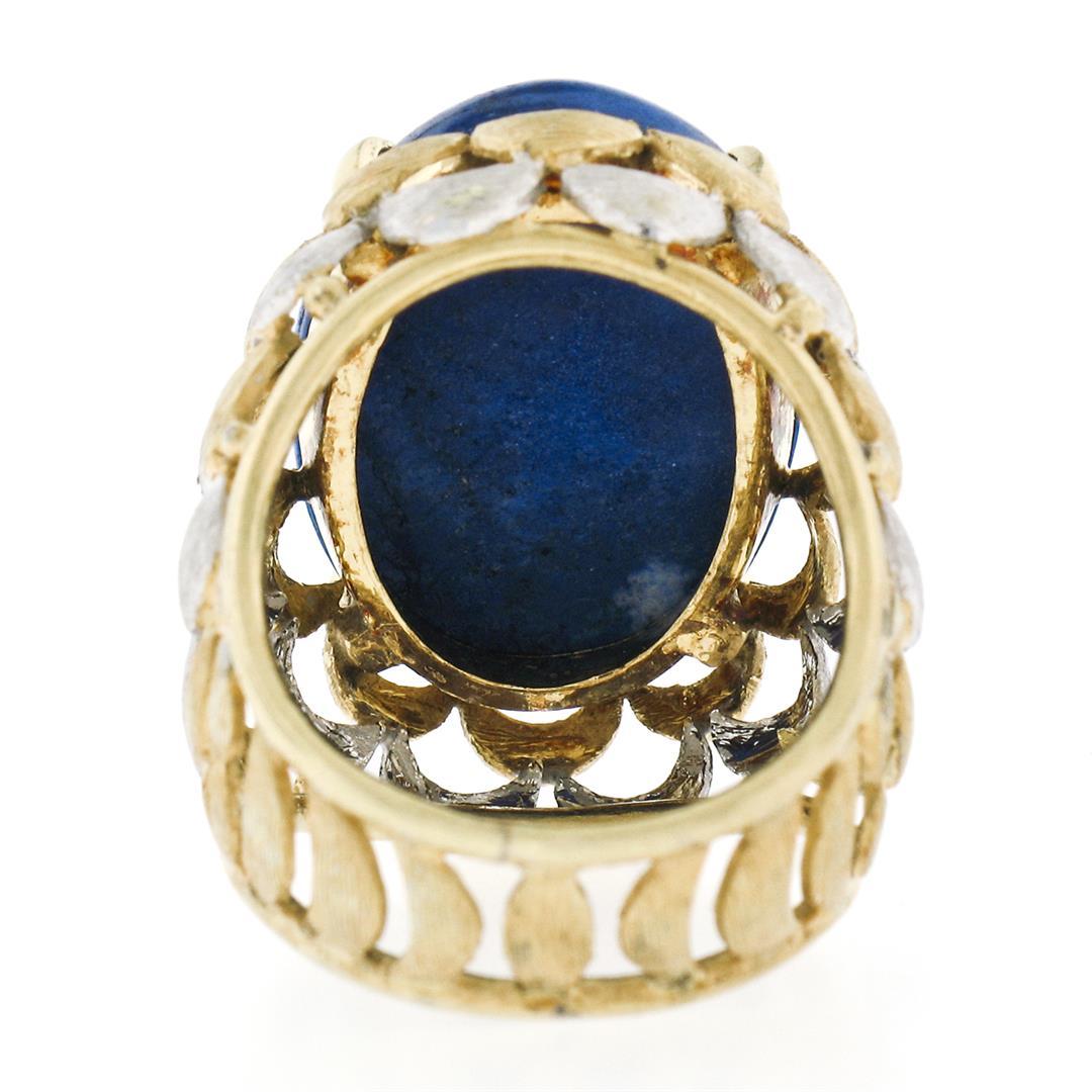 Vintage 18K TT Gold Cabochon Lapis Lazuli Textured Crescent Large Cocktail Ring