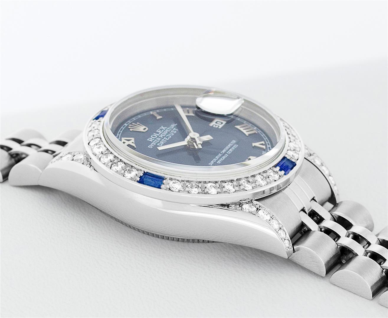 Rolex Ladies Quickset Stainless Steel Blue Roman 18K White Gold Diamond & Sapphi