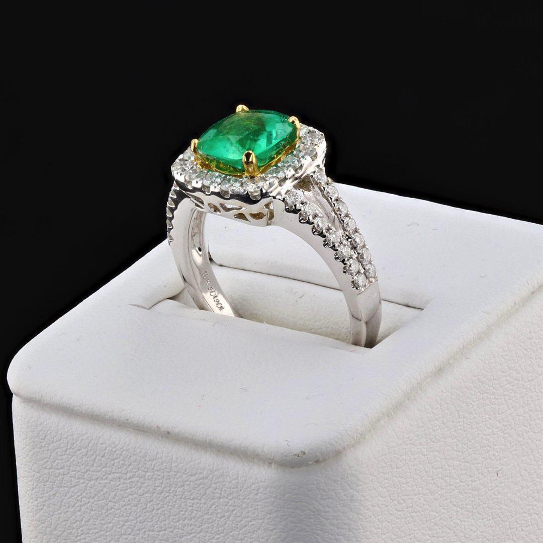 1.35 ctw Emerald and 0.62 ctw Diamond 18K White Gold Ring