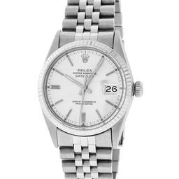 Rolex Mens Stainless Steel 36MM Silver Index 14K White Gold Bezel 36MM Datejust