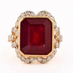 13.77 ctw Ruby and 1.47 ctw Diamond 14K Yellow Gold Ring