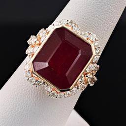 13.77 ctw Ruby and 1.47 ctw Diamond 14K Yellow Gold Ring