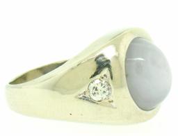 Men's Vintage 14k White Gold 7.24 ctw Oval Gray Star Sapphire Round Diamond Ring