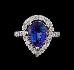 4.03 ctw Tanzanite and Diamond Ring - 14KT White Gold