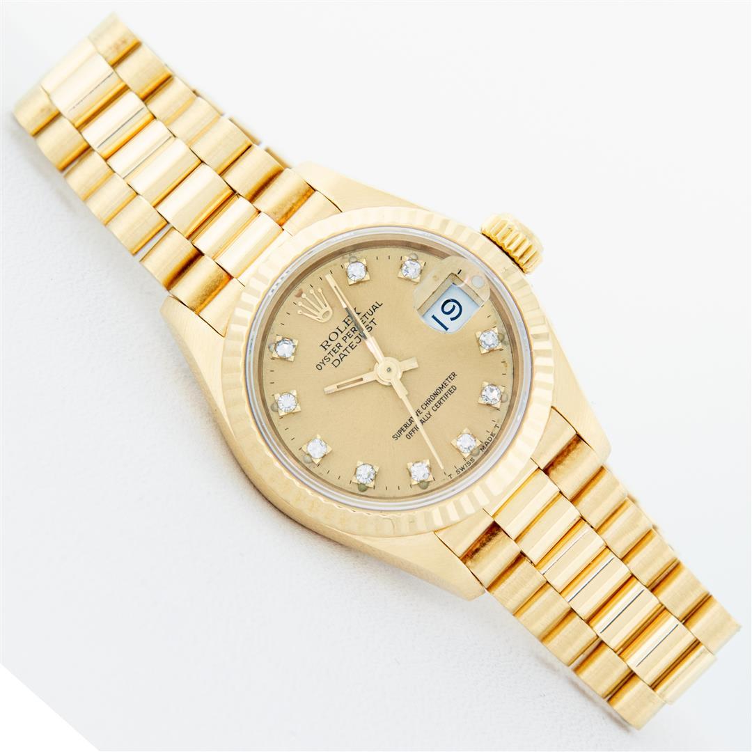 Rolex Ladies 18K Yellow Gold Champagne Diamond Dial President Wristwatch