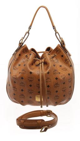 MCM Cognac Visetos Leather Bucket Bag