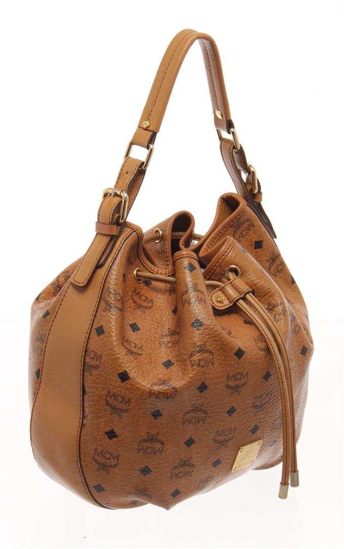 MCM Cognac Visetos Leather Bucket Bag