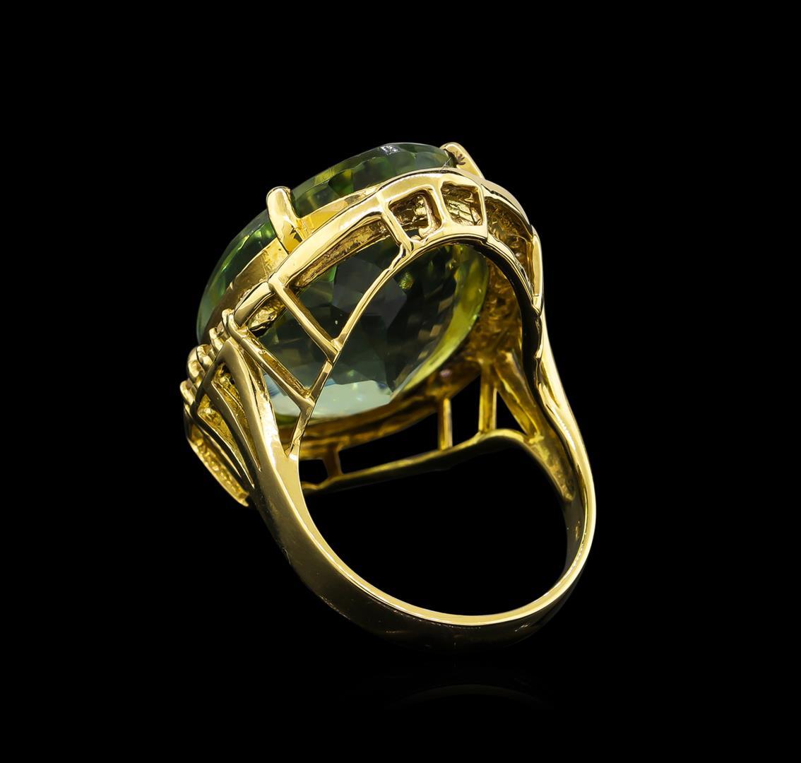 14KT Yellow Gold 27.45 ctw Green Quartz and Diamond Ring