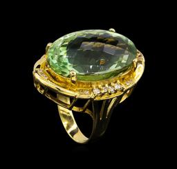 14KT Yellow Gold 27.45 ctw Green Quartz and Diamond Ring