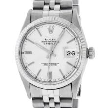 Rolex Mens Stainless Steel 36MM Silver Index 14K White Gold Bezel 36MM Datejust