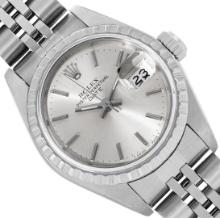 Rolex Ladies Quickset Stainless Steel Silver Index Engine Turn Bezel Date Watch