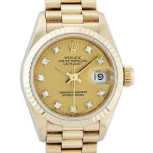 Rolex Ladies 18K Yellow Gold Champagne Diamond Dial President Wristwatch