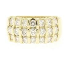 14k Yellow Gold 1.48 ctw Bar Set Round Diamond Wide Band Ring