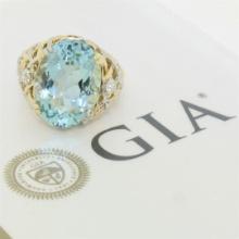 14k Gold & Platinum 19.49 ctw Large GIA Aquamarine & Diamond Basket Weave Ring