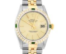 Rolex Mens 14K Yellow Gold And Stainless Steel Champagne Index Dial Diamond And