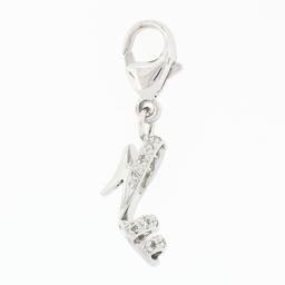 14k White Gold .15 ctw Diamond High Heel Shoe Dangle Lobster Clasp Charm Pendant