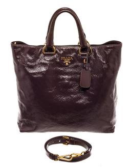 Prada Cacao Brown Patent Leather Tote Bag