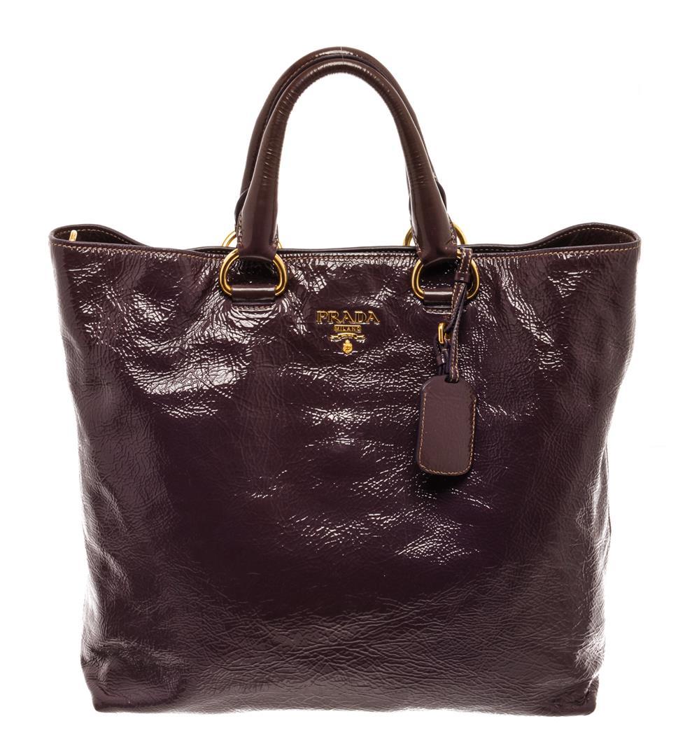 Prada Cacao Brown Patent Leather Tote Bag