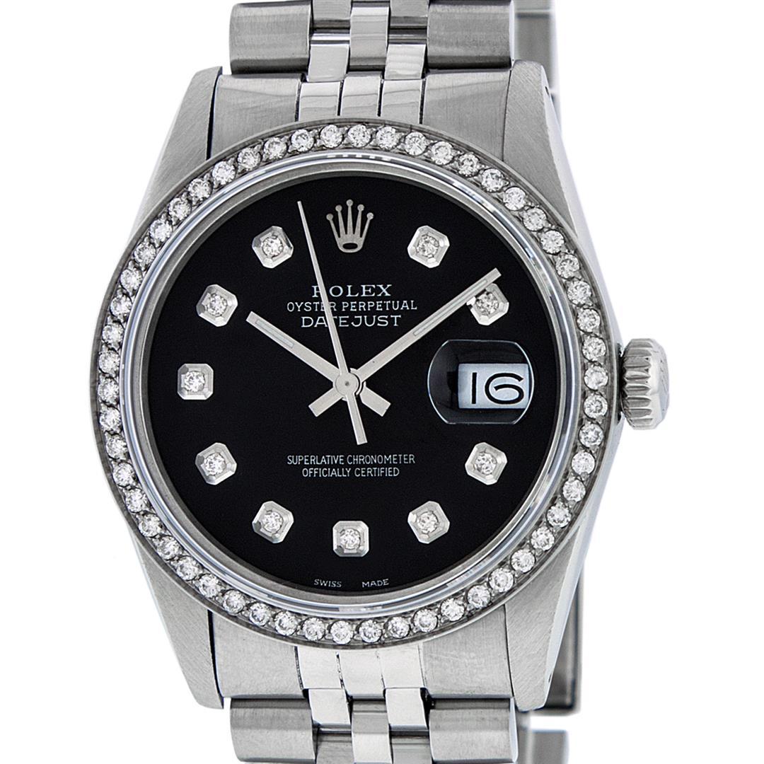 Rolex 36MM Stainless Steel Black Diamond Datejust Wristwatch