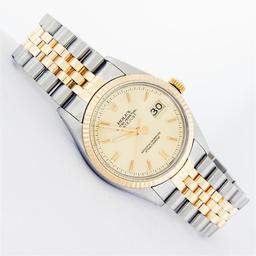 Rolex Mens 2T Factory Champagne Index Dial 14K Yellow Gold And Stainless Steel D