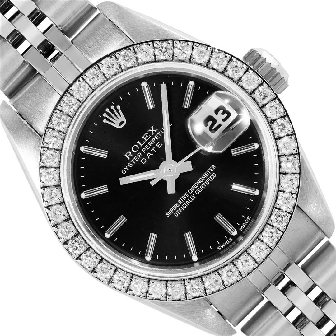 Rolex Ladies Quickset Stainless Steel Black Dial Diamond Bezel Date Watch