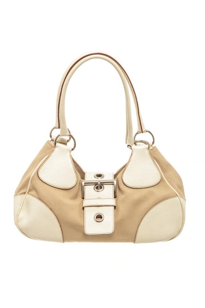 Prada Beige Nylon Leather Shoulder Bag