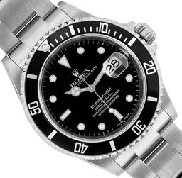 Rolex Mens No Holes Case Stainless Steel Black Dial Submariner With Rolex Box