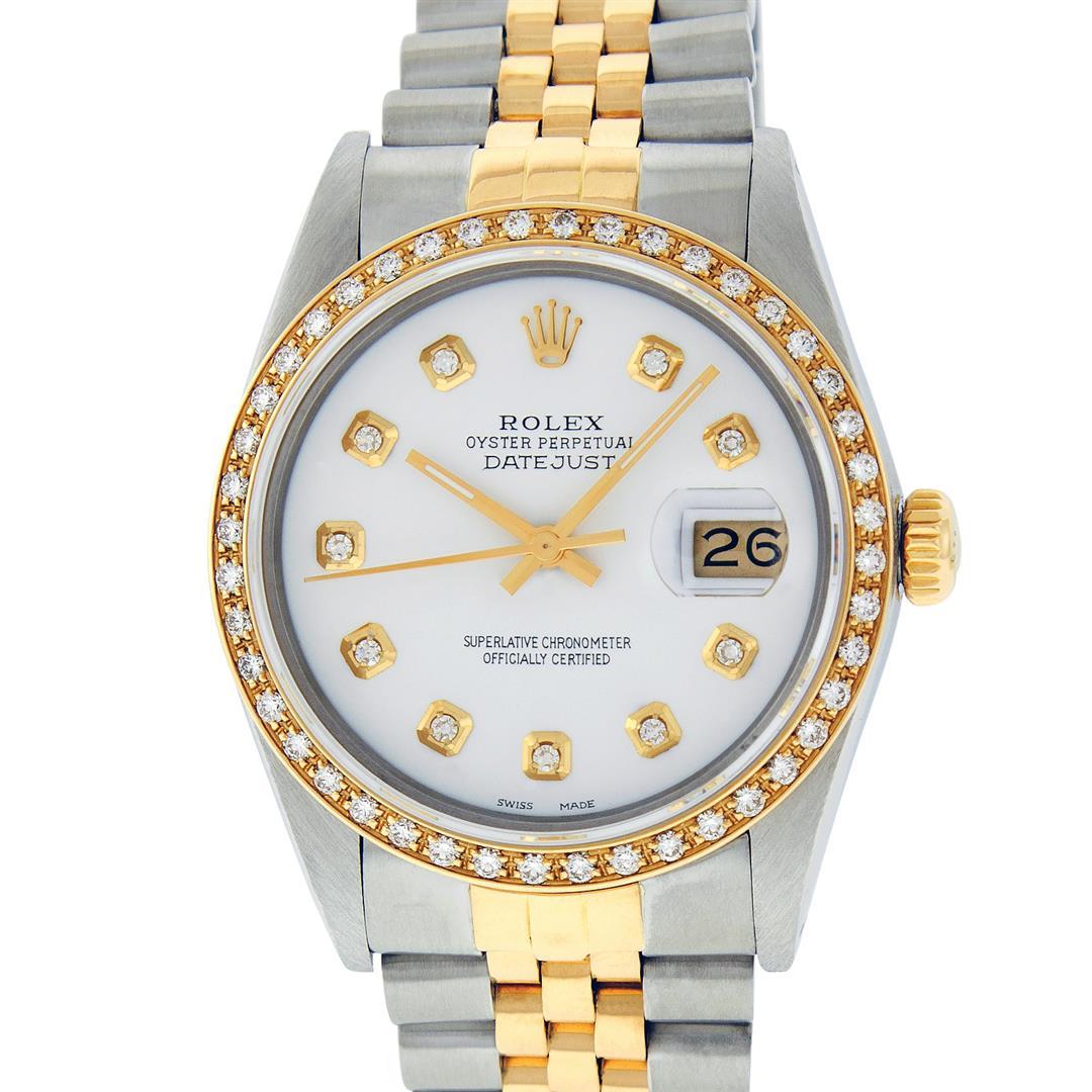 Rolex Mens Two Tone 36MM White Diamond Dial Datejust Wristwatch