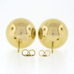 14k Yellow Gold Large Simple 14mm Polished Puffed Round Bead Ball Stud Earrings