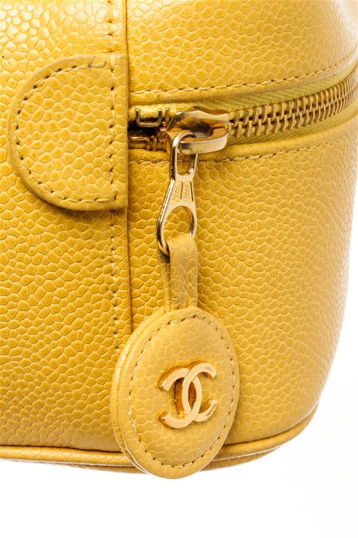 Chanel Yellow Caviar Leather Small CC Vanity Cosmetic Bag