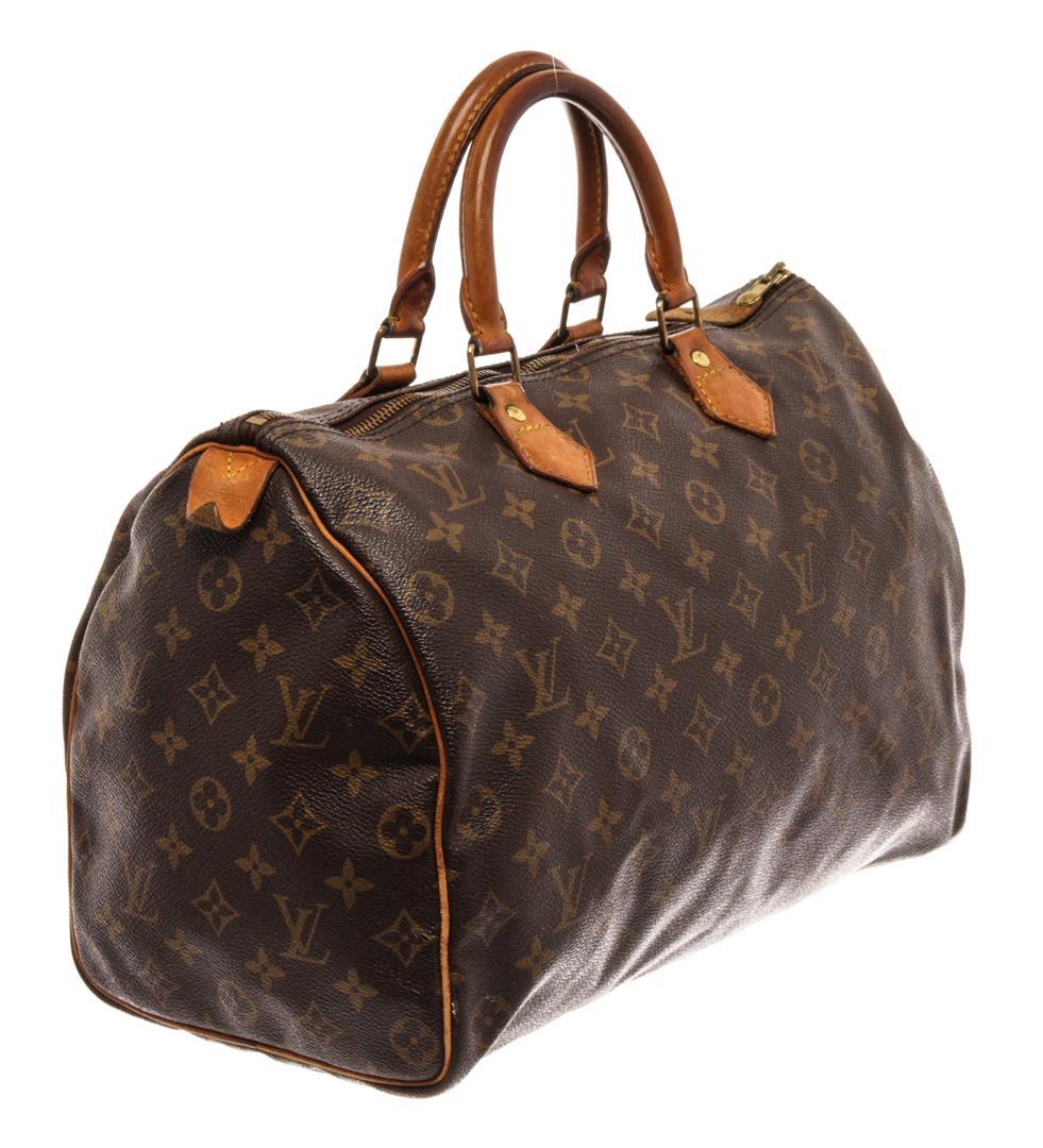 Louis Vuitton Brown Monogram Canvas Leather Speedy 35 Satchel Bag