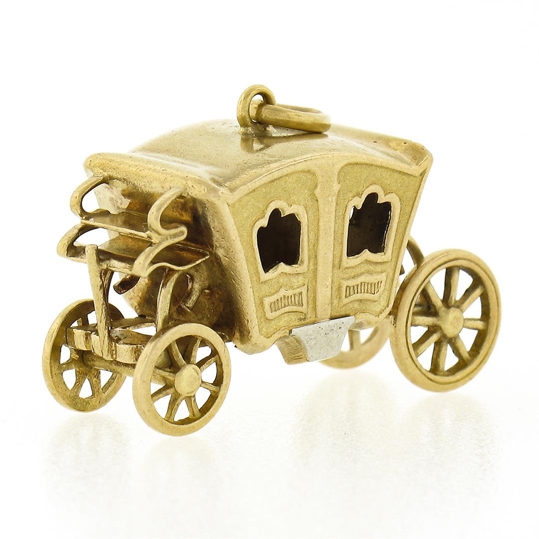 Antique 18K Gold Coach Carriage w/ Functional Wheels Collectible Charm Pendant