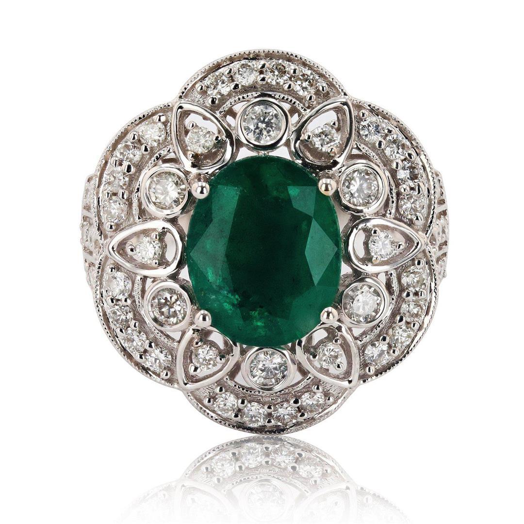 2.78 ctw Emerald and 0.97 ctw Diamond 18K White Gold Ring