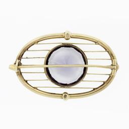 Antique Victorian 18k Yellow Gold Music Strings Brooch Lavender Purple Amethyst