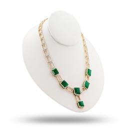36.96 ctw Emerald and 10.49 ctw Diamond 18K Yellow Gold Necklace