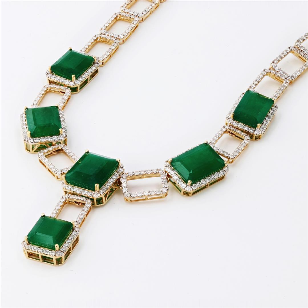 36.96 ctw Emerald and 10.49 ctw Diamond 18K Yellow Gold Necklace