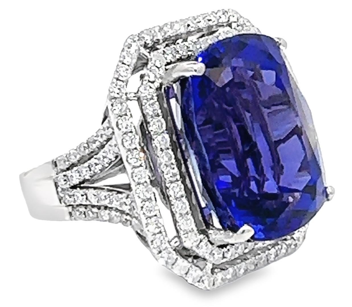 25.20 ctw Tanzanite and 1.66 ctw Diamond Ring - 14KT White Gold