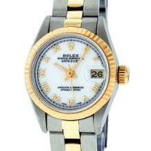 Rolex Ladies Two Tone White Roman Fluted Bezel Wristwatch 26MM